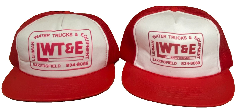 2 Vintage Lehman Water Trucks Bakersfield California Snapback Hat Cap Red Mesh